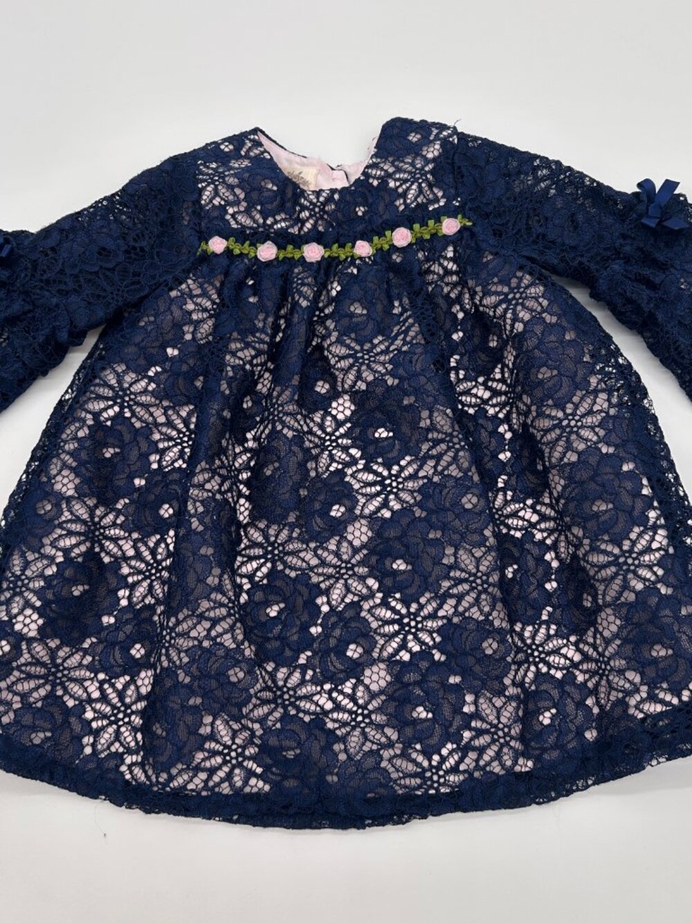 Laura Ashley Baby Girl Floral Dress 12M Yellow Blue Lace Rosette Easter Party